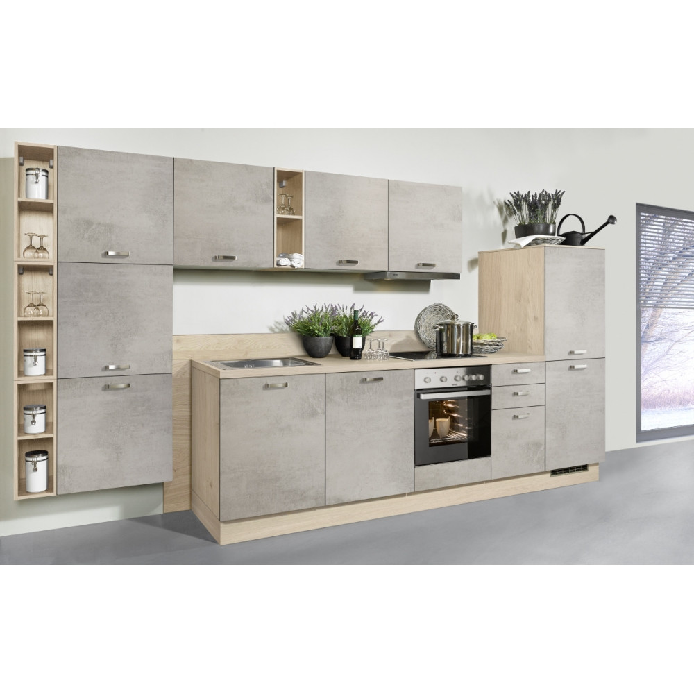 Küchenblock BASE Beton Grau / Wildeiche Nb. inkl. E-Geräte ca. 390 cm |  Küchenblöcke | Küchen