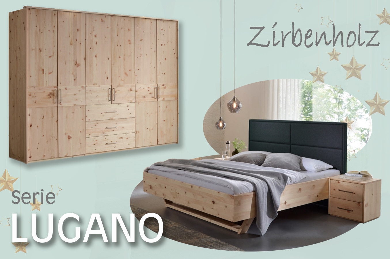  Schlafzimmer Lugano aus Zirbenholz fördert die Gesundheit, schafft Wohlfühlatmosphäre   